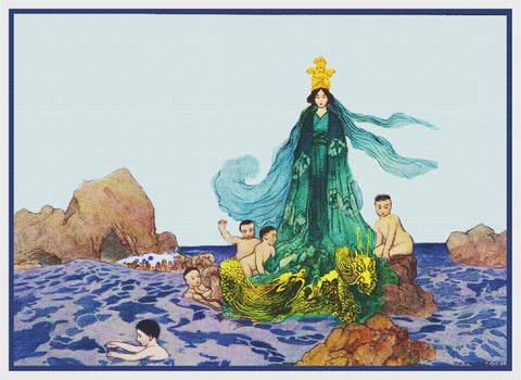 Goddess of Seas Her Dragon by Warwick Goble Counted Cross Stitch Chart Pattern
