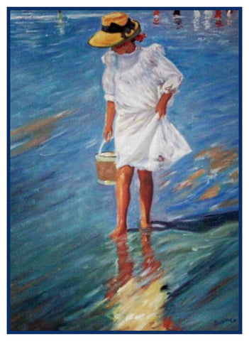 Girl at Low Tide by Joaquin Sorolla y Bastida Counted Cross Stitch Pattern