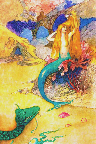 Mermaid Combing Her Hair by Warwick Goble Counted Cross Stitch Chart Pattern