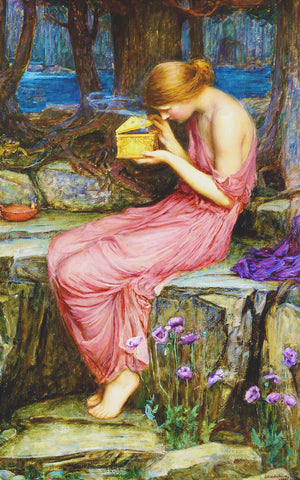 Pandora Peaks into Her Box inspired by John William Waterhouse Counted Cross Stitch Pattern