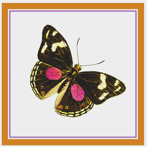 Colorful Purple Ivory Brown Butterfly Counted Cross Stitch Pattern