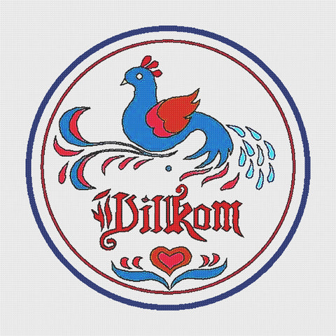 Wilkom Bird Hex Sign From Pennsylvania Dutch Folk Art Counted Cross Stitch Pattern