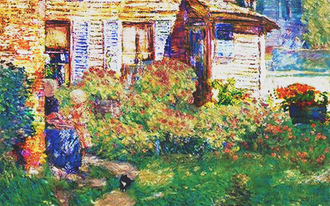 Fishing Hut in Gloucester by American Impressionist Painter Childe Hassam Counted Cross Stitch Pattern
