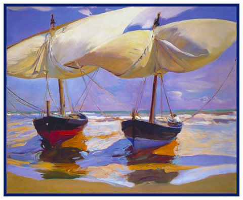 Beached Boats by Joaquin Sorolla y Bastida Counted Cross Stitch Pattern