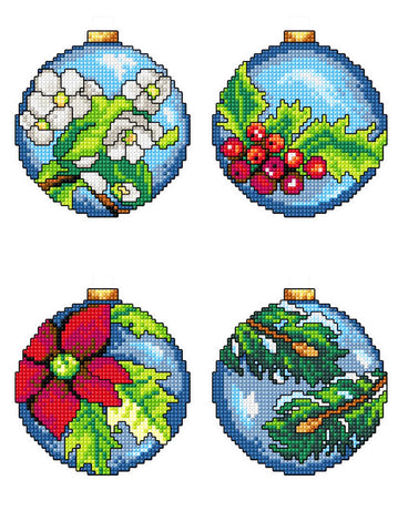 4-Botanical Christmas Balls on Plastic Canvas Counted Cross Stitch Kit from Crafting Spark