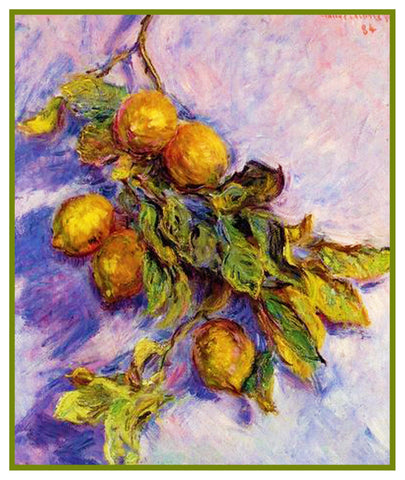 Lemons on a Branch inspired by Claude Monet's impressionist painting Counted Cross Stitch Pattern DIGITAL DOWNLOAD