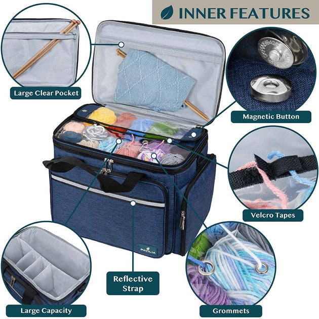 Yarn Organizer Knitting Bag, Large Portable Craft Storage Bag, Stylish ...