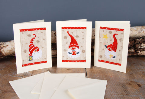 Playful Christmas Gnome Holiday Greeting Cards  by Vervaco Counted Cross Stitch Kit 4.25 