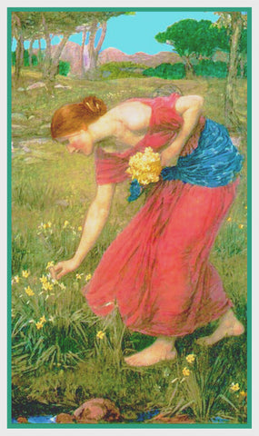 Narcissus inspired by John William Waterhouse Counted Cross Stitch Pattern DIGITAL DOWNLOAD