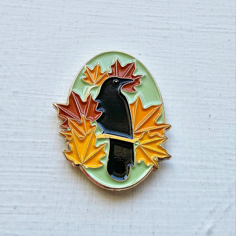 AUTUMN CROW ENAMEL NEEDLE MINDER By Jessica Long Embroidery