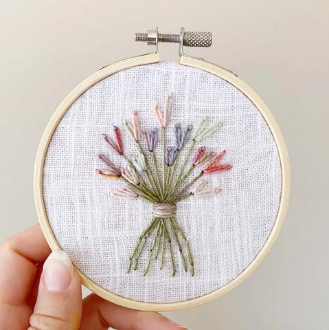 Embroidered Pastel Flower Bouquet - Hand Stitched Finished Piece-4 inch Hoop- By Islay's Terrace