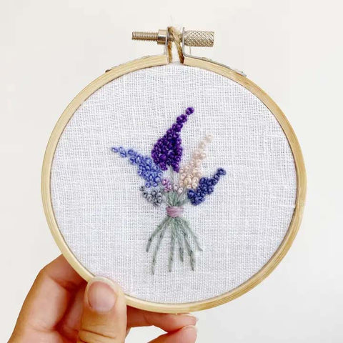 Embroidered Lavender Bouquet - Hand Stitched Finished Piece-4 inch Hoop- By Islay's Terrace