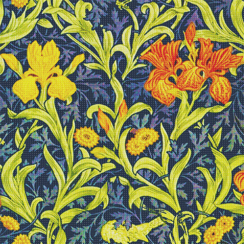 Yellow and Orange Iris Flowers Design Detail by William Morris Counted Cross Stitch Pattern