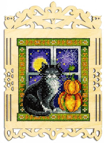 Black Kitty Cat Counted Cross Stitch Kit on Plywood from MP Studia