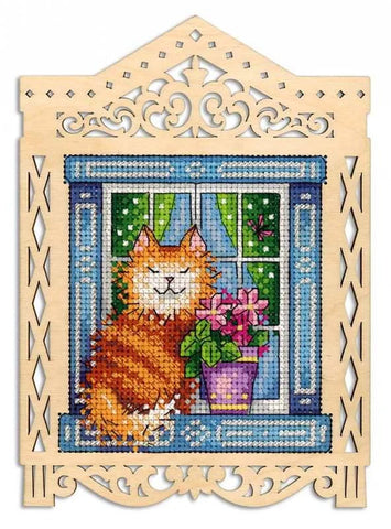 Kitty Cat in the Window Counted Cross Stitch Kit on Plywood from MP Studia