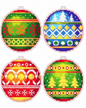 4-Colorful Christmas Balls on Plastic Canvas Counted Cross Stitch Kit from Crafting Spark