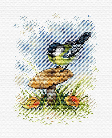 Bird on a Forest Mushroom Counted Cross Stitch Kit from MP Studia