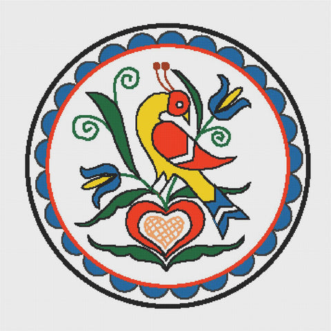 Bird Hex Sign From Pennsylvania Dutch Folk Art Counted Cross Stitch Pattern