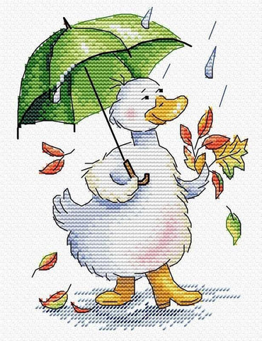 Rainy Promenade Dapper Duck in Rain Counted Cross Stitch Kit from MP Studia