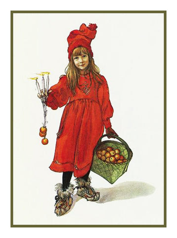 Brita with a Basket of Apples by Swedish Artist Carl Larsson Counted Cross Stitch Pattern