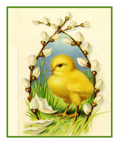 Vintage Easter Baby Chick Willows Counted Cross Stitch Pattern
