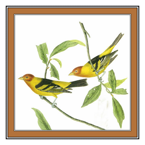 Pair of Scarlet Tanager Bird Illustration by John James Audubon Counted Cross Stitch Pattern