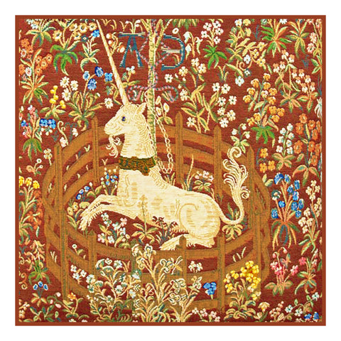 Unicorn in Captivity Red Background from The Hunt for the Unicorn Tapestries Counted Cross Stitch Pattern