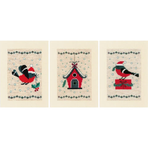 Christmas Bird And House (18 Count) Christmas Holiday Greeting Cards  by Vervaco Counted Cross Stitch Kit 4.25 