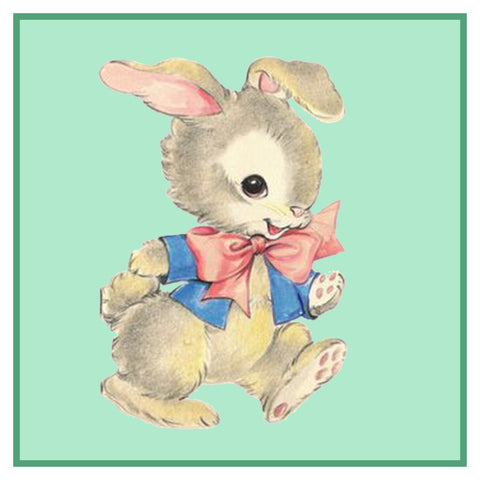 Contemporary Easter Bunny Walking Green Background Counted Cross Stitch Pattern