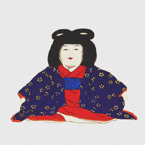 Geisha Doll by Japanese artist Kawase Hasui Counted Cross Stitch Pattern