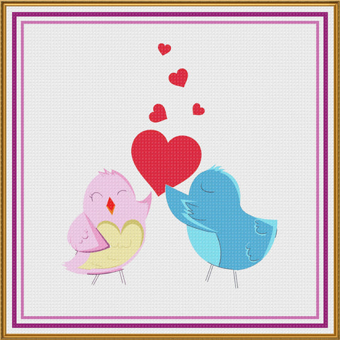 Contemporary Valentine Hearts Pink and Blue Love Birds Sew So Simple Counted Cross Stitch Pattern