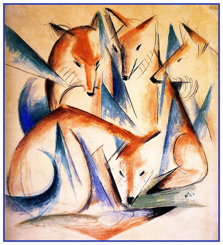 4 Foxes Sketch by Expressionist Artist Franz Marc Counted Cross Stitch Pattern