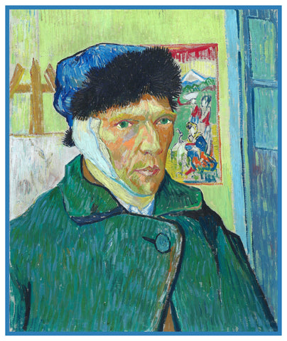 Self Portrait Bandaged Ear by Impressionist Artist Vincent Van Gogh Counted Cross Stitch Pattern