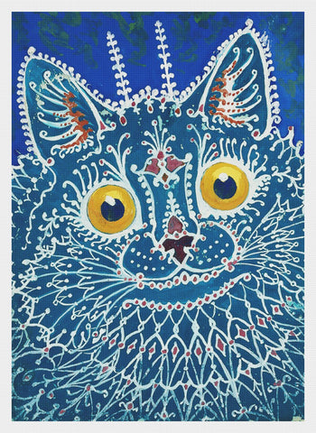 Louis Wain's Electric Blue  Kitty Cat Counted Cross Stitch Chart Pattern DIGITAL DOWNLOAD