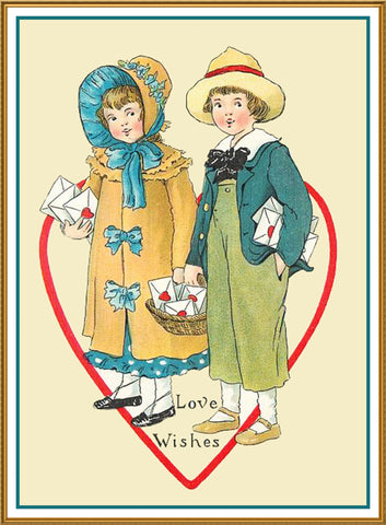 Vintage Valentine Boy Girl Delivering Valentines  Counted Cross Stitch Pattern