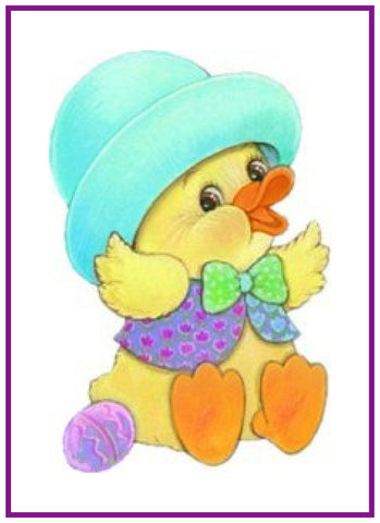 Contemporary Easter Baby Duck in Blue Hat Counted Cross Stitch Pattern