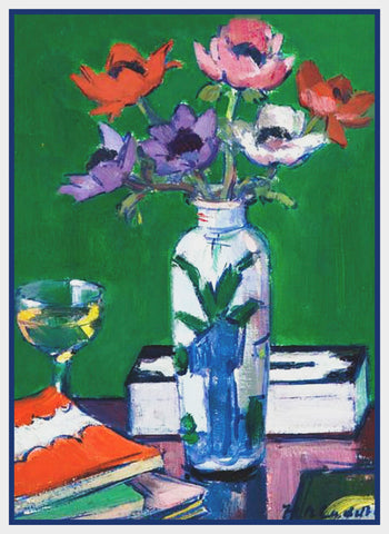 Vase of Anemone Flowers Still Life by Francis Campbell Boileau Cadell Counted Cross Stitch Pattern
