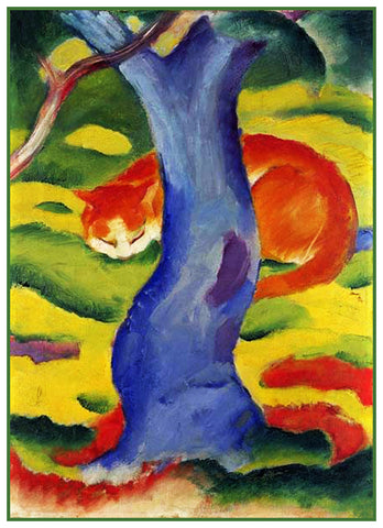 Cat Under A Tree by Expressionist Artist Franz Marc Counted Cross Stitch Pattern