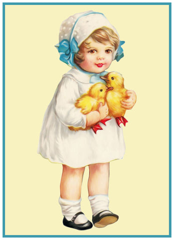 Vintage Easter Young Girl Blue Bows and Baby Chicks Counted Cross Stitch Pattern