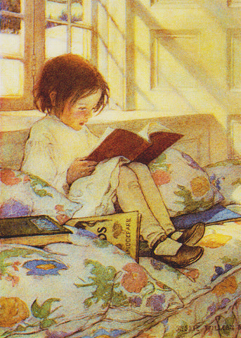 Young Girl Reading from Childs Garden of Verses By Jessie Willcox Smith Counted Cross Stitch Pattern DIGITAL DOWNLOAD