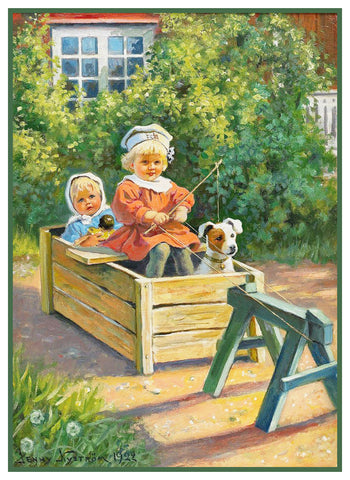 Children Playing Buggy Ride by Jenny Nystrom Counted Cross Stitch Pattern