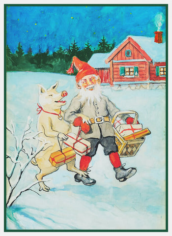 Tomte Elf Pig Deliver Presents by Jenny Nystrom Counted Cross Stitch Pattern