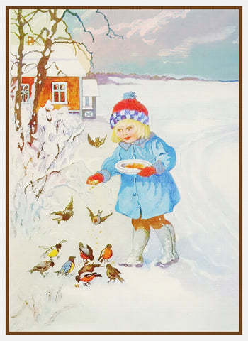Girl Feeding Birds in Winter by Jenny Nystrom Counted Cross Stitch Pattern
