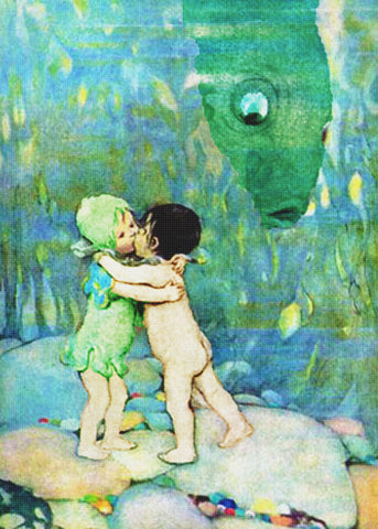 They Hugged and Kissed from Water Babies By Jessie Willcox Smith Counted Cross Stitch Pattern