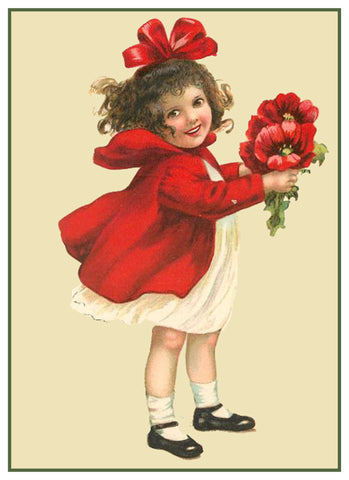 Vintage Little Girl Valentine Poppy Flowers Heart Love by Frances Brundage Counted Cross Stitch Pattern