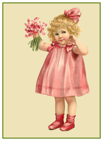 Vintage Little Girl Valentine Sweet Pea Flowers Heart Love by Frances Brundage Counted Cross Stitch Pattern