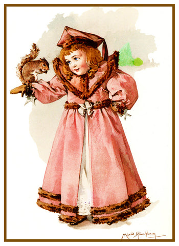 Little Miss Girl with Squirrel by Maud Humphrey Bogart Counted Cross Stitch Pattern