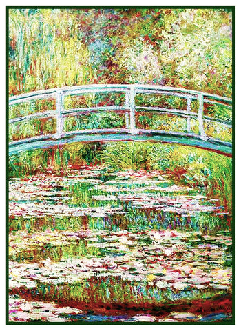 Bridge on Water Lily Pond inspired by Claude Monet's impressionist painting Counted Cross Stitch Pattern