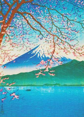 Mt Fuji Spring Blossoms by Japanese artist Kawase Hasui Counted Cross Stitch Pattern DIGITAL DOWNLOAD