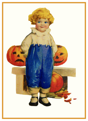 Halloween Little Boy with Carved Pumpkins Counted Cross Stitch Pattern